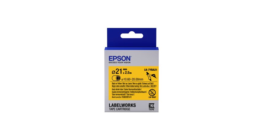 Epson LK-7YBA21 - Thermorétrécissant (HST) - Noir sur Jaune - Diam. 21mmx2.5m
