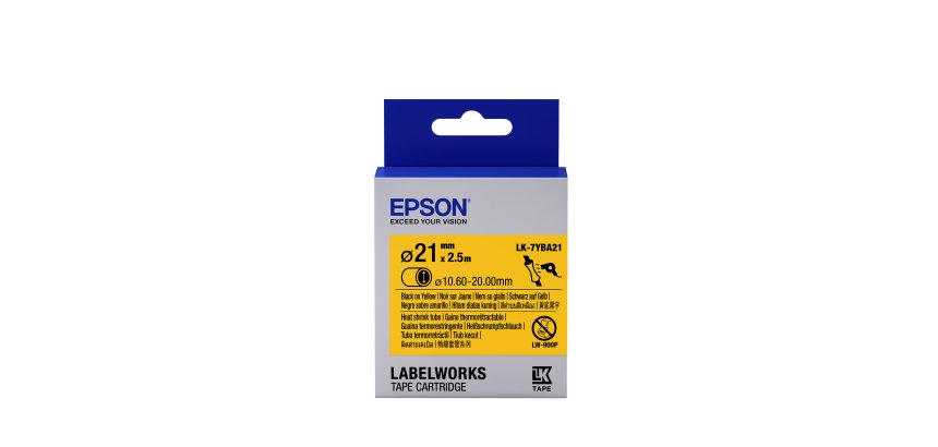 Epson LK-7YBA21 - Thermorétrécissant (HST) - Noir sur Jaune - Diam. 21mmx2.5m