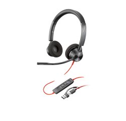HP Poly Auriculares estéreo Blackwire 3320 con certificación Microsoft Teams USB-C + Adaptador USB-C/A