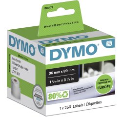 DYMO Authentic LabelWriter Large Address Labels | 36 mm x 89 mm | Roll of 260 | Black Print on White | for LabelWriter Label Makers
