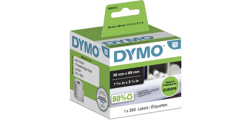 DYMO Authentic LabelWriter Large Address Labels | 36 mm x 89 mm | Roll of 260 | Black Print on White | for LabelWriter Label Makers