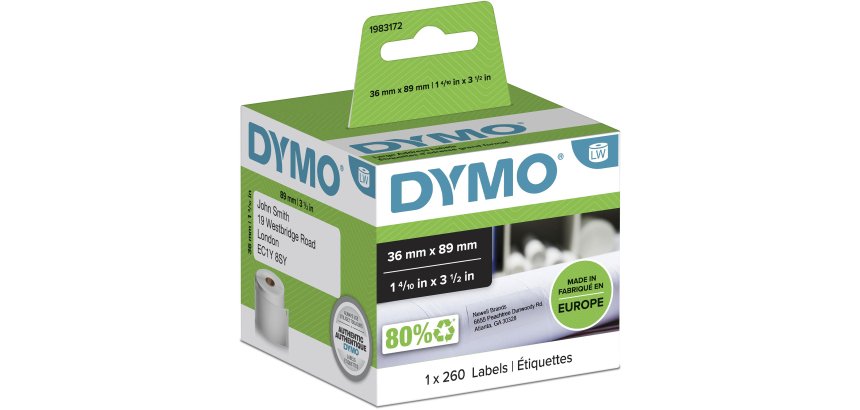 DYMO Authentic LabelWriter Large Address Labels | 36 mm x 89 mm | Roll of 260 | Black Print on White | for LabelWriter Label Makers
