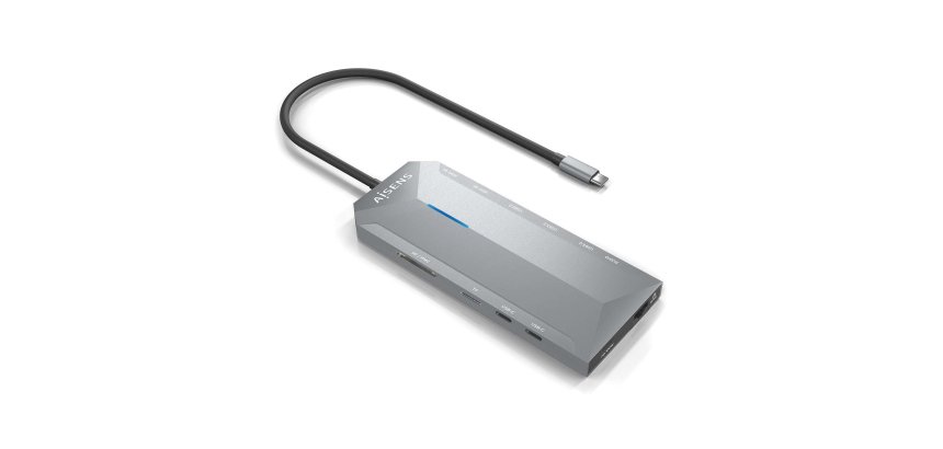 AISENS USB-C Dock 12 En 1, USB-C A 2xHDMI, 1xRJ45, 3xUSB-A, 2xUSB-C, 1xUSB-C PD, 1xAudio, 1xSD, 1xMicro SD, Gris, 30cm