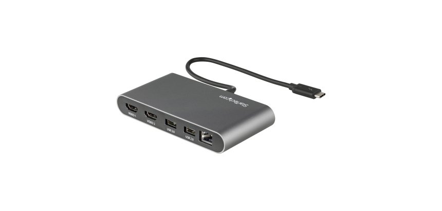 StarTech.com Mini-Station d'Accueil Thunderbolt à Deux Écrans, HDMI 4K 60Hz, Hub Sans Pilote pour Windows et Mac, Gigabit Ethernet, 1 port USB-A (USB 5Gbps), Câble de 28cm
