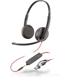 POLY Micro-casque stéréo USB-C Blackwire 3225 + prise 3,5 mm + adaptateur USB-C/A (lot)