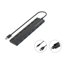 Conceptronic HUBBIES19BP hub di interfaccia USB 3.2 Gen 1 (3.1 Gen 1) Type-A 5000 Mbit/s Nero