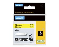 DYMO Rhino Industrial Vinyl Labels | 24 mm x 5.5 m | Black Print on Yellow | Self-Adhesive | for LabelManager & Rhino Label Makers