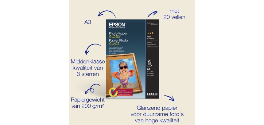 Epson - fotopapier - glanzend - 20 vel(len) - A3 - 200 g/m²