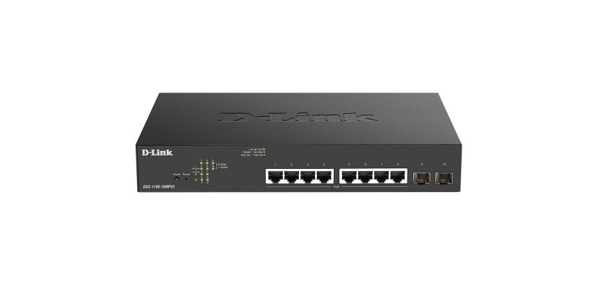 D-Link DGS-1100-10MPV2 Géré L2 Gigabit Ethernet (10/100/1000) Connexion Ethernet, supportant l'alimentation via ce port (PoE) 1U Noir