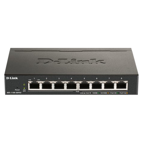 D-Link DGS-1100-08PV2 Géré L2/L3 Gigabit Ethernet (10/100/1000) Connexion Ethernet, supportant l'alimentation via ce port (PoE) Noir