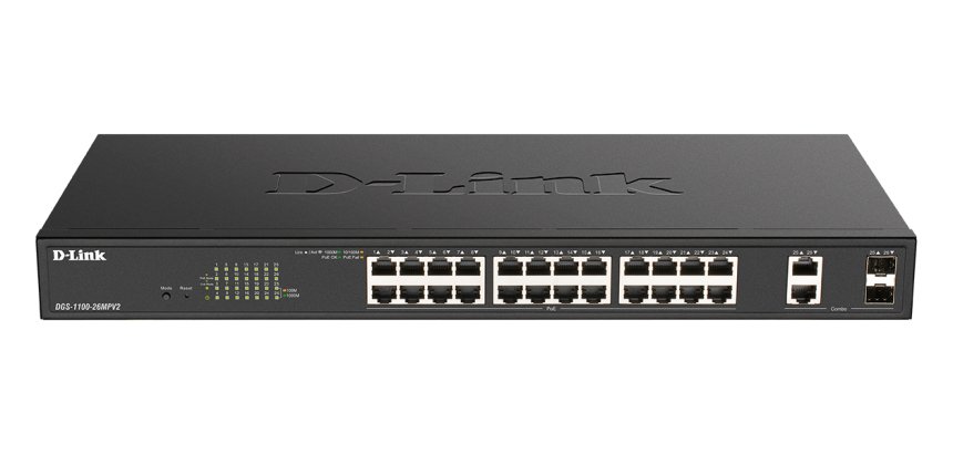 D-Link DGS-1100-26MPV2/B Géré L2 Gigabit Ethernet (10/100/1000) Connexion Ethernet, supportant l'alimentation via ce port (PoE) Noir