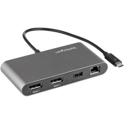 StarTech.com Mini Station d'Accueil Thunderbolt 3 - Dock Portable pour Deux Écrans avec DP 4K 60Hz, 1x hub USB-A (USB 3.0/5 Gbps), GbE - Câble de 28 cm - Adaptateur Multiport TB3 - Mac/Windows