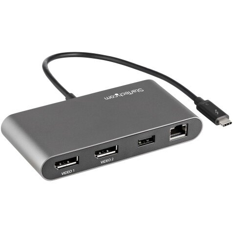 StarTech.com Thunderbolt 3 Mini Dock, Draagbare Dual Monitor Docking Station met DP 4K 60Hz, 1x USB-A Hub (USB 3.0/5 Gbps), GbE, 28cm Kabel, TB3 Multiport Adapter, Mac/Windows