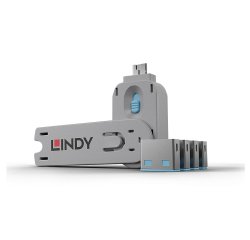 Lindy Bloqueur de port USB A, 4 pièces + clé, Bleu