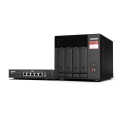 QNAP TS-473A + QSW-1105-5T Bundle Pack NAS Tower Ryzen Embedded V1500B 8 GB DDR4 0 TB QNAP Turbo System Nero