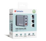Verbatim 65 W GaN-wandoplader met drie poorten 2 x USB-C PD 65 W / 1 x USB-A QC 3.0 (EU/VK/VS)