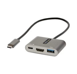 StarTech.com Adaptador Multipuertos USB C, USB Tipo C a HDMI, Vídeo de 4K, PD de 100W, Pass Through, Hub Ladrón USB 3.0 1x USBC 1x USBA, Mini Docking Station USBC para Portátil