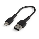 StarTech.com Cable Resistente USB-A a Lightning de 15 cm Negro - Cable de Sincronización y Carga USB Tipo A a Lightning con Fibra de Aramida Resistente - Certificado MFi de Apple - para iPad/iPhone 12