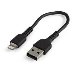StarTech.com 15cm strapazierfähiges schwarzes USB-A auf Lightning-Kabel - Hochbelastbare, robuste Aramidfaser - USB Typ-A auf Lightningkabel - Lade-/Synchronisationskabel - Apple MFi-zertifiziert iPad/iPhone 12