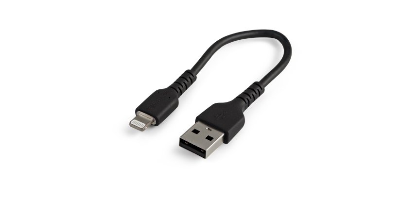 StarTech.com Cable Resistente USB-A a Lightning de 15 cm Negro - Cable de Sincronización y Carga USB Tipo A a Lightning con Fibra de Aramida Resistente - Certificado MFi de Apple - para iPad/iPhone 12