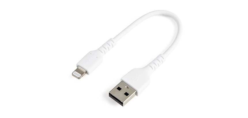 StarTech.com Cable Resistente USB-A a Lightning de 15 cm Blanco - Cable de Sincronización y Carga USB Tipo A a Lightning con Fibra de Aramida Resistente - Certificado MFi de Apple - para iPad/iPhone 12