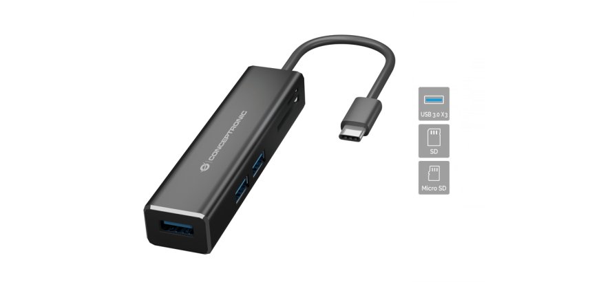Conceptronic DONN08B base para portátil y replicador de puertos USB 3.2 Gen 1 (3.1 Gen 1) Type-C Negro