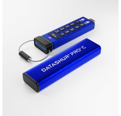 iStorage datAshur PRO+C 128GB | Secure USB Type-C Memory Stick | FIPS 140-3 Level 3 pending | PIN protected | Type C-A adapter included.