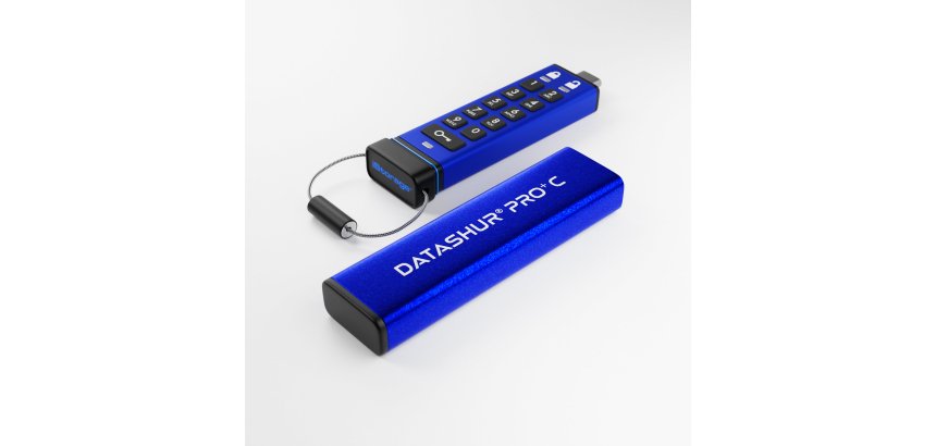 iStorage datAshur PRO+C 128GB | Secure USB Type-C Memory Stick | FIPS 140-3 Level 3 pending | PIN protected | Type C-A adapter included.