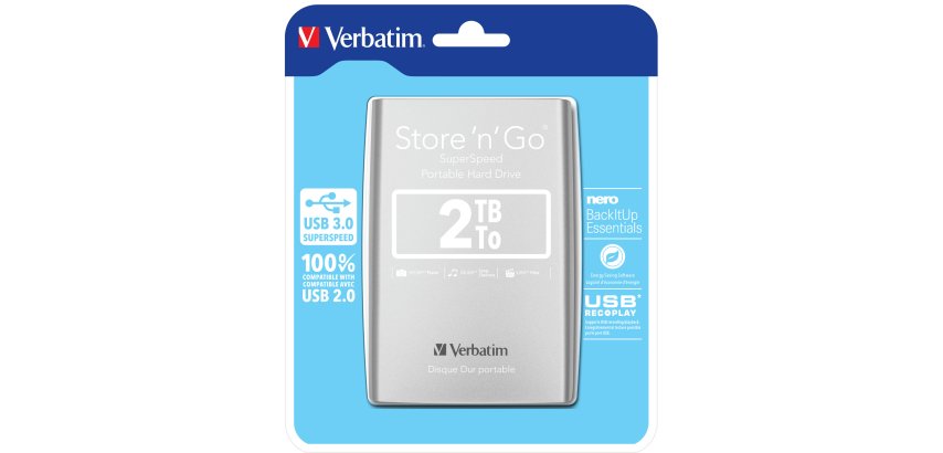 Verbatim Disco rigido portatile Store 'n' Go USB 3.0 da 2 TB Argento