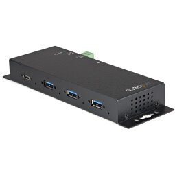 StarTech.com Hub USB-C de 4 Puertos de 10Gbps - Ladrón Concentrador USB Tipo C Industrial de Metal con 3 Puertos USB-A y 1 USBC - Protección ESD - Concentrador Autoalimentado USB 3.2 Gen 2