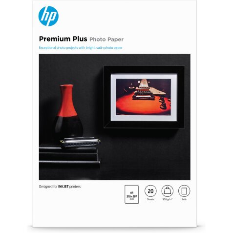 HP Papel fotográfico Premium Plus, satinado, 300 g/m2, A4 (210 x 297 mm), 20 hojas