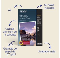 Epson Papel mate A4 de , 167 g/m2, 50 hojas
