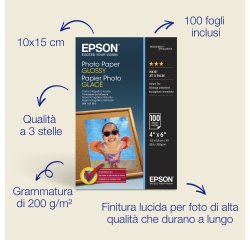 Epson Carta fotografica lucida (100 x 150 mm), 200 g/m2, 100 fogli