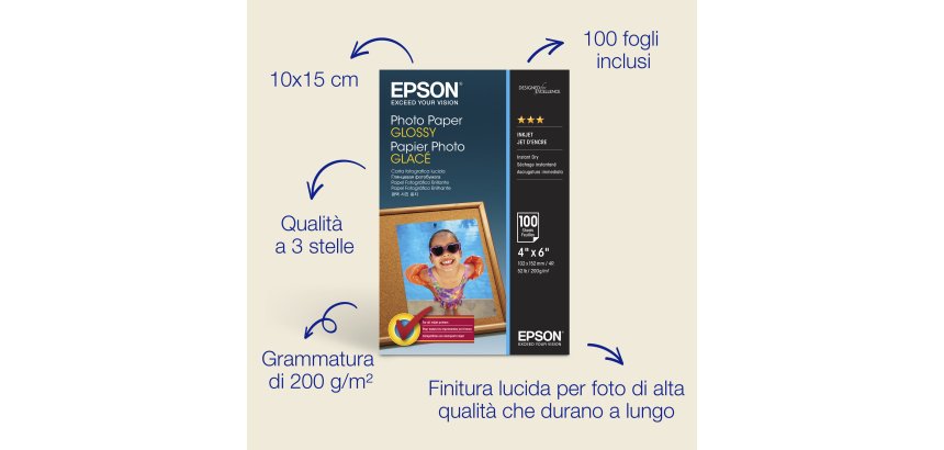 Epson Carta fotografica lucida (100 x 150 mm), 200 g/m2, 100 fogli