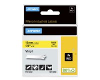DYMO Rhino Industrial Vinyl Labels | 12 mm x 5.5 m | Black Print on Yellow | Self-Adhesive | for Rhino & LabelManager Label Makers