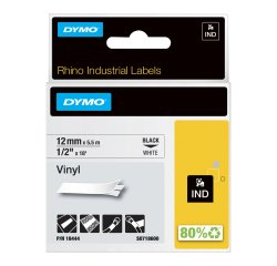 DYMO Rhino etichette industriali in vinile autoadesive | rotolo da 12 mm x 5,5 m | stampa nera su bianco