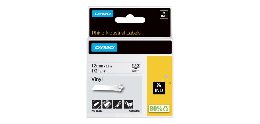 DYMO Rhino etichette industriali in vinile autoadesive | rotolo da 12 mm x 5,5 m | stampa nera su bianco