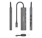 AISENS USB-C Dock 7 en 1, USB-C A, 1x HDMI, 2x USB-A USB2.0, 1x USB-A USB3.0, 1x USB-C PD 100W, 1x SD, 1x MicroSD, Gris, 15cm