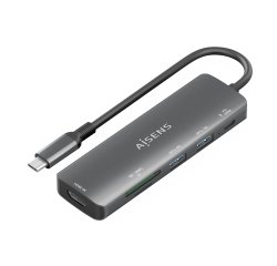 AISENS USB-C Dock 6 en 1, USB-C A, 1x HDMI, 2x USB-A, 1x USB-C PD 100W, 1x SD, 1x MicroSD, Gris, 15cm