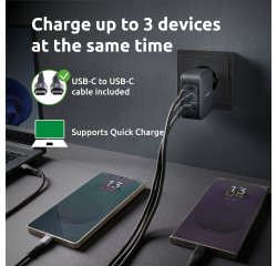 Intenso W100ACC+C520C, Ensemble adaptateur secteur + câble de charge, 100 W, charge rapide, technologie GaN, charge simultanée de 3 appareils, noir