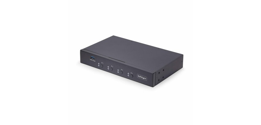 StarTech.com Switch KM a 4 porte con commutazione del mouse, switcher USB per tastiera/mouse, audio 3,5 mm/USB, Condivisione periferiche tra 4 PC, conforme a TAA