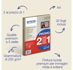 Epson Carta fotografica lucida Premium A4, 255 g/m2, 30 fogli