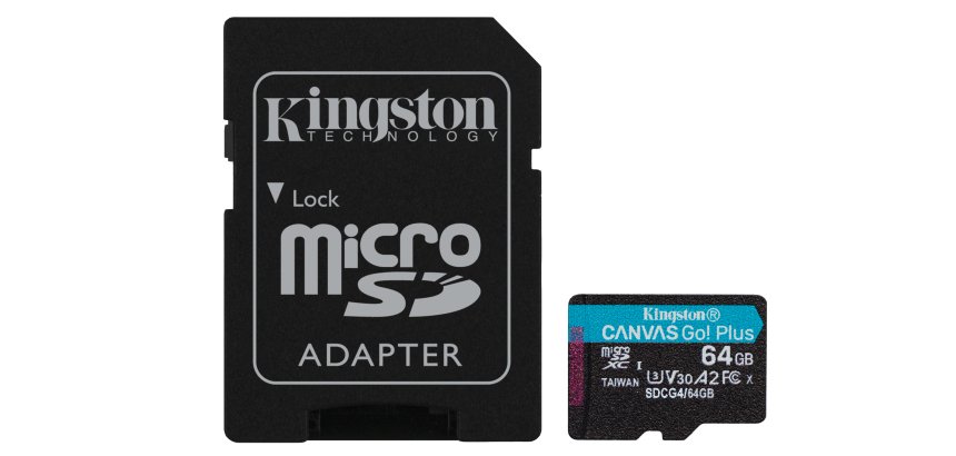 Kingston Technology Carte microSDXC Canvas Go Plus Gen4 200 Mo/s A2 U3 V30 64 Go + adaptateur