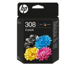 HP 308 Pack de 2 cartouches d’encre authentiques Noir cyan magenta jaune, pour imprimante jet d'encre