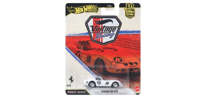 Hot Wheels Car Culture Premium 1:64 Scale Die-Cast Toy Ferrari 250 GTO, Vintage Racing
