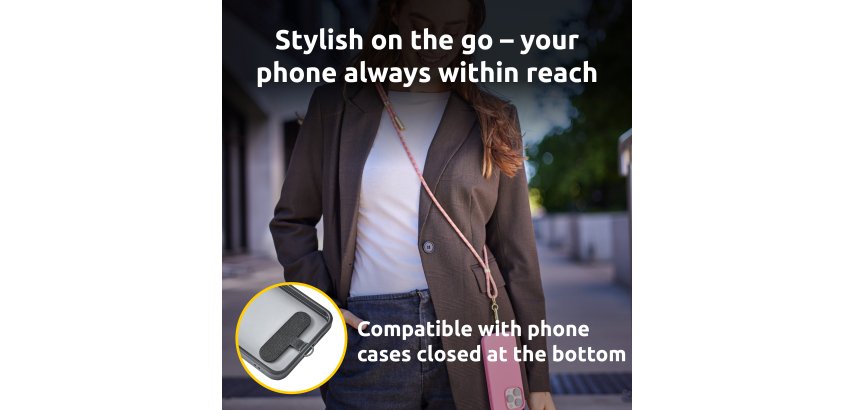 Intenso USB-C Charging Lanyard – Phone Necklace Cable, 60W Fast Charging, Adjustable Length, 1.65 m Nylon, USB-C to USB-C, neon mix