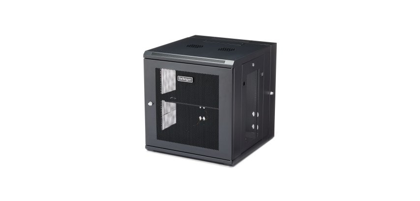 StarTech.com Armadio Rack 19" 12U a Muro - Server Rack 19 pollici a 4 montanti con cerniere - Rack Dati Ventilato con Ripiano 1U e Pannelli Laterali Rimovibili per apparecchiature dati/AV/elettroniche/informatiche