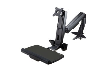 StarTech.com Sit Stand Monitor Arm - Desk Mount Adjustable Sit-Stand Workstation Arm for Single 27" VESA Mount Display - Ergonomic Articulating Standing Desk Converter with Keyboard Tray - TAA