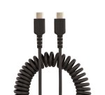 StarTech.com 1m USB-C Laadkabel, Robuuste Fast Charge & Sync Type C Spiraalkabel, 60W (3A) PD, USB 2.0, TPE Mantel en Aramidevezels - Zwarte USB Oplaadkabel
