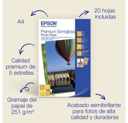 Epson Papel fotográfico semibrillante Premium A4, 251 g/m2, 20 hojas